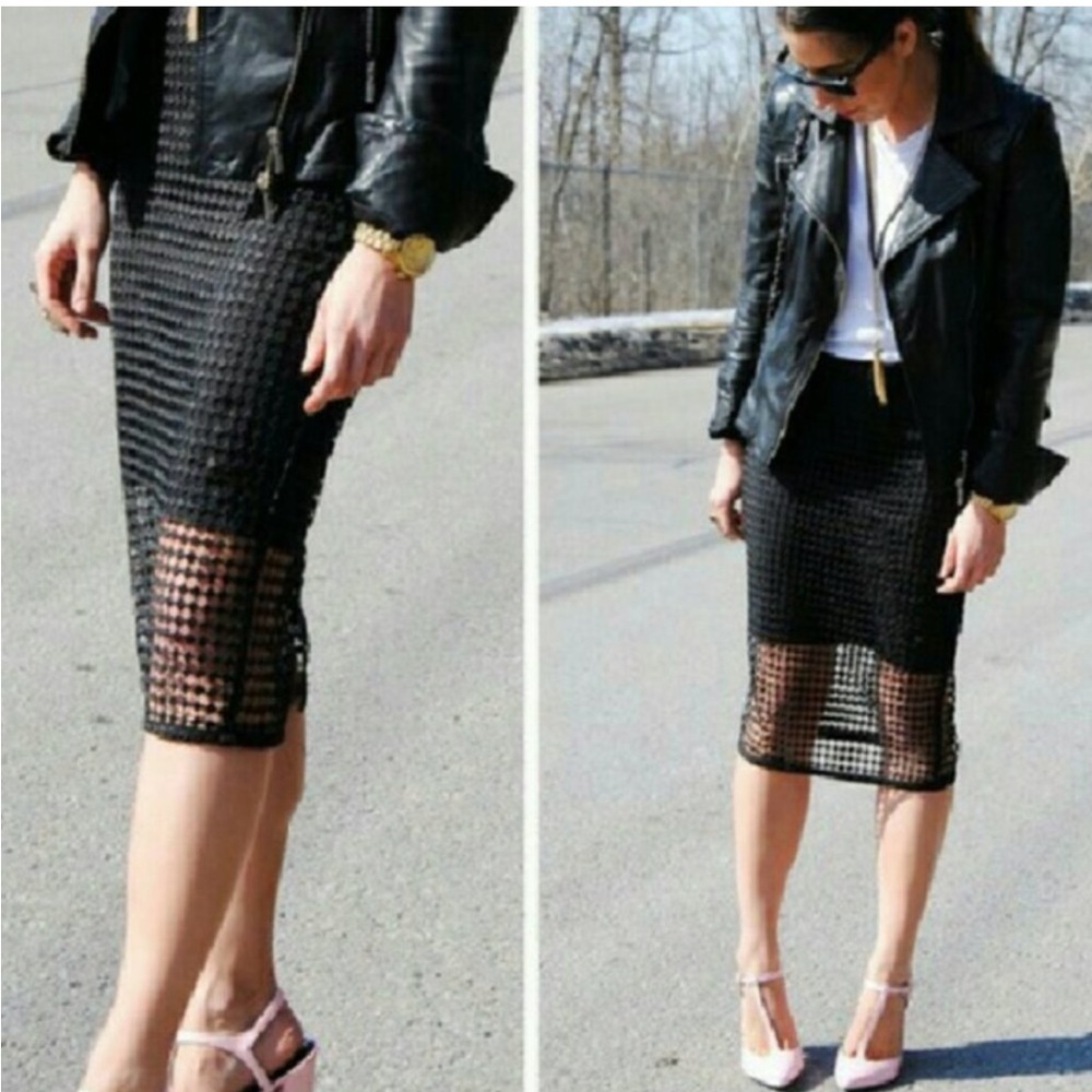 Ann Taylor Black Net Pencil Skirt